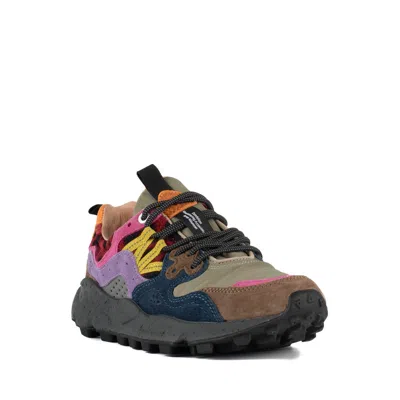 Flower Mountain Yamano 3 Dark Green Anthracite Suede And Nylon Sneakers And Purple In Multi