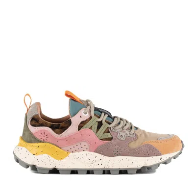 Flower Mountain Yamano 3 Pink And Yellow Suede And Nylon Sneakers In Multi