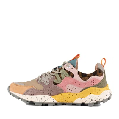 Flower Mountain Yamano 3 Pink And Yellow Suede And Nylon Sneakers In Multi