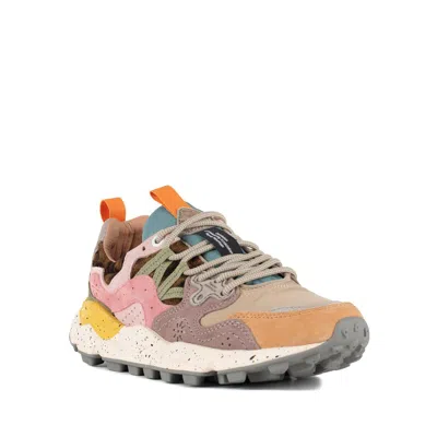 Flower Mountain Yamano 3 Pink And Yellow Suede And Nylon Sneakers In Multi