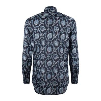 Etro Blue Cotton Shirt With All Over Paisley Print In Blue