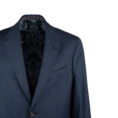 Etro Blue Pinstripe Wool Suit In Blue