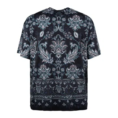 Etro Blue T-shirt In Cotton With Floral Print In Black