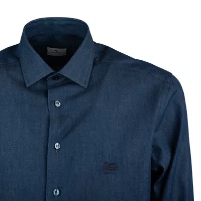 Etro Blue Cotton Shirt With Pegason In Blue