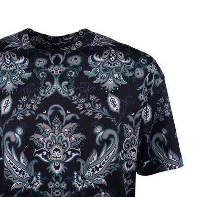 Etro Blue T-shirt In Cotton With Floral Print In Black