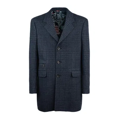 Etro Checked Three-button Jacket In Blue