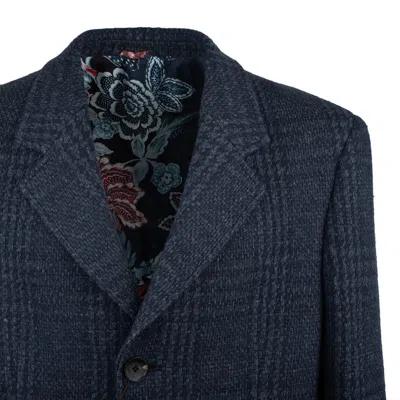 Etro Checked Three-button Jacket In Blue