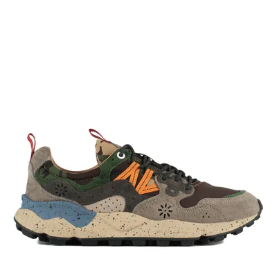 Flower Mountain Yamano 3 Uni Dark Grey And Brown Suede And Fabric Sneakers In Multi
