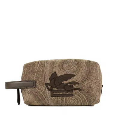 Etro Essential Small Pouch In Jacquard Light Brown In Brown