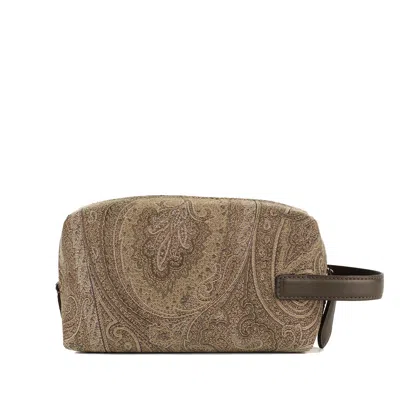Etro Essential Small Pouch In Jacquard Light Brown In Brown