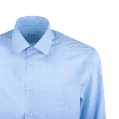 Etro Light Blue Micro Paisley Patterned Shirt All Over In Blue