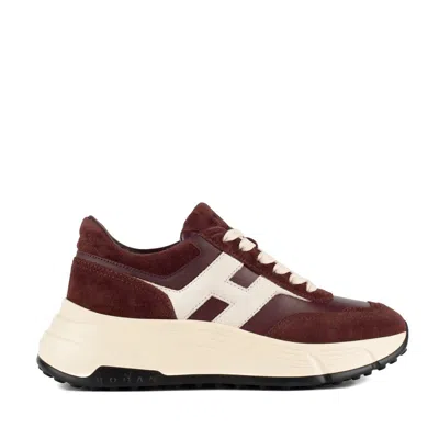 Hogan Suede And Technical Fabric Hyperlight Sneakers In Burgundy