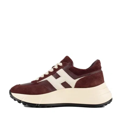 Hogan Suede And Technical Fabric Hyperlight Sneakers In Burgundy