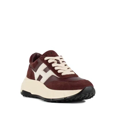 Hogan Suede And Technical Fabric Hyperlight Sneakers In Burgundy