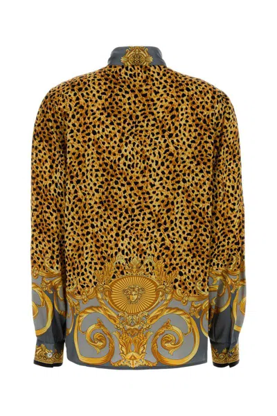 Versace Informal Shirt Cheetah Foulard On Silk Crepe Satin Lw In Gray