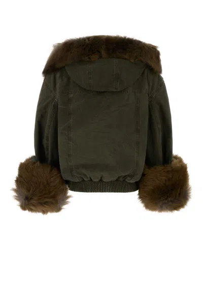 Blumarine Green Jacket With Removable Fur Details In Cotton Woman In Green