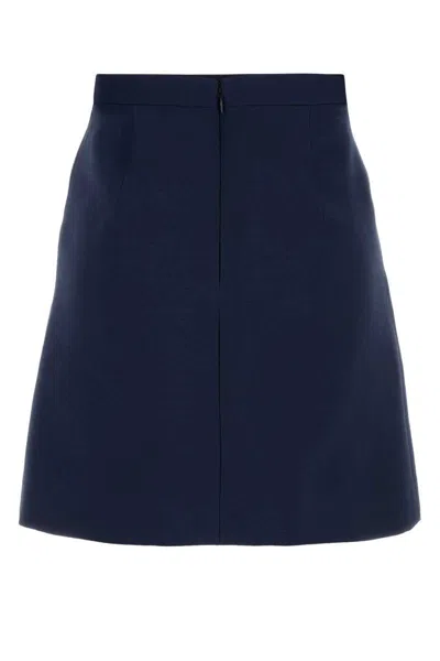 Valentino Wool Blend Skirt With Bow And Front Pockets In Blue