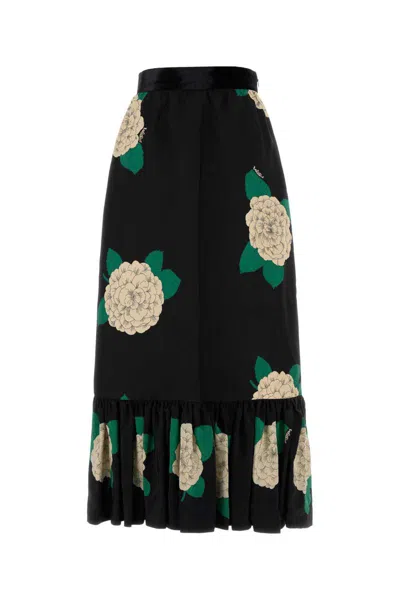 Valentino Womens Nero Avorio Verde Floral-print Silk-crepe Maxi Skirt In Pink