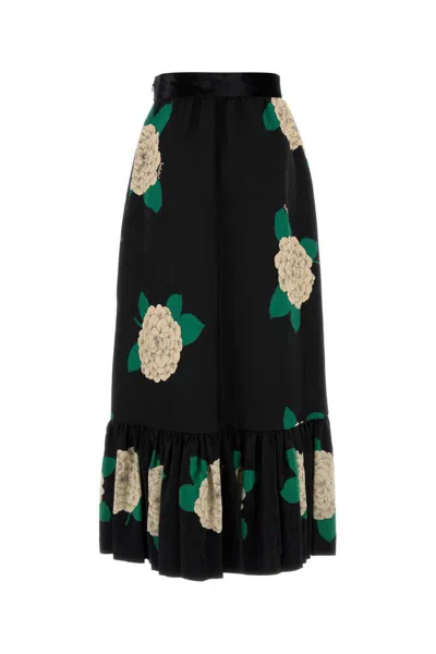 Valentino Womens Nero Avorio Verde Floral-print Silk-crepe Maxi Skirt In Pink