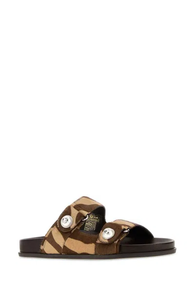 Jimmy Choo Faux Pearl-embellished Zebra-print Calf Hair Sandals In Brown
