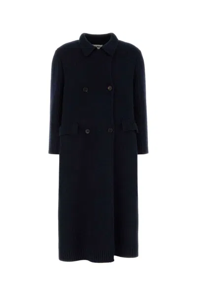 Miu Miu Double-breasted Wool Blend Coat Featuring Pockets In Blue