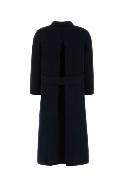 Miu Miu Double-breasted Wool Blend Coat Featuring Pockets In Blue
