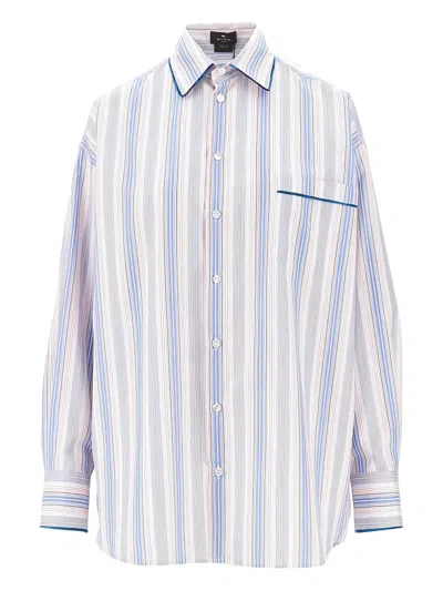 Etro Striped Cotton Shirt In Blue