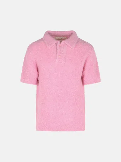 Erl Pink Alpaca Blend Polo Shirt In Pink