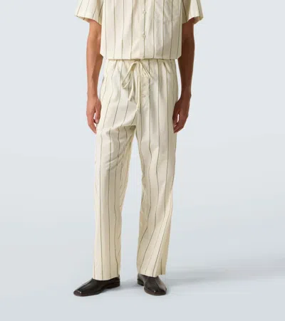 Bode Celery Striped Cotton Pajama Pants In White