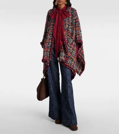 Etro Wool, Mohair, And Cotton-blend Cape In Brown