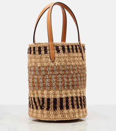 Valentino Garavani Small Vlogo Signature Crocheted Raffia Bucket Bag In Brown