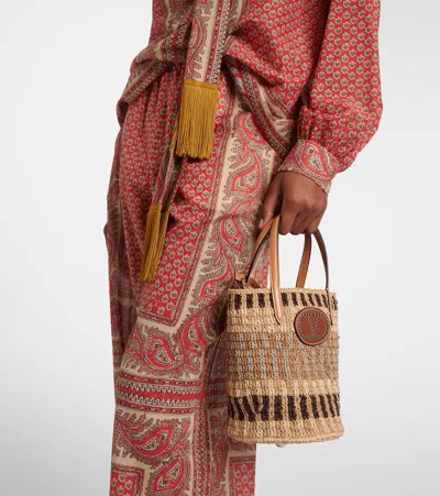 Valentino Garavani Small Vlogo Signature Crocheted Raffia Bucket Bag In Brown