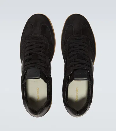 Tom Ford Leather Sneakers With Logo In Black