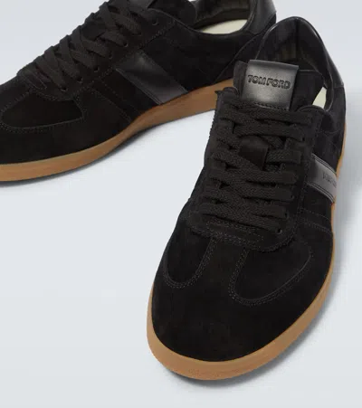 Tom Ford Leather Sneakers With Logo In Black