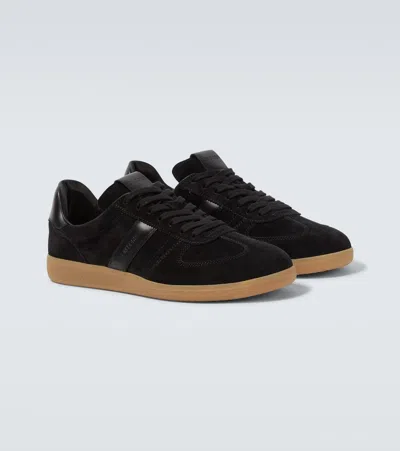 Tom Ford Leather Sneakers With Logo In Black