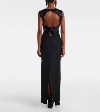 Nina Ricci Satin-panelled Open-back Maxi Dress In Black