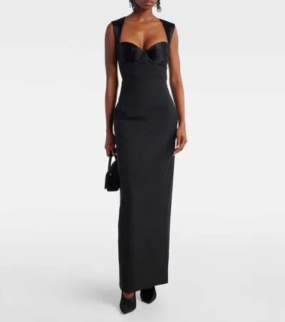 Nina Ricci Satin-panelled Open-back Maxi Dress In Black