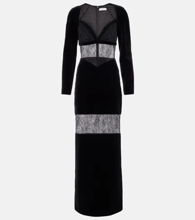 Nina Ricci Velvet Lace-insert Dress In Black