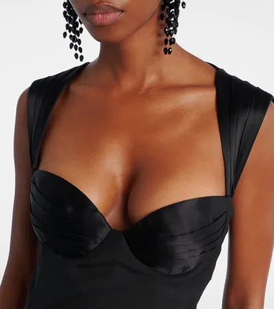 Nina Ricci Satin-panelled Open-back Maxi Dress In Black