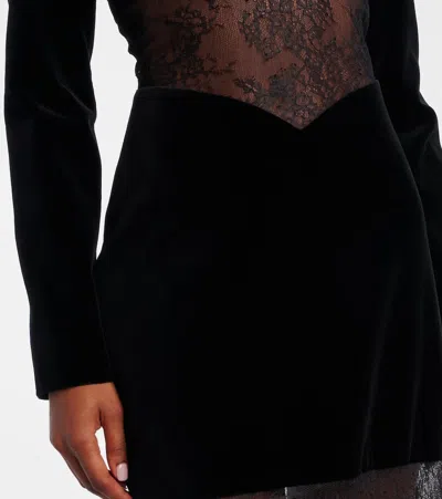 Nina Ricci Velvet Lace-insert Dress In Black