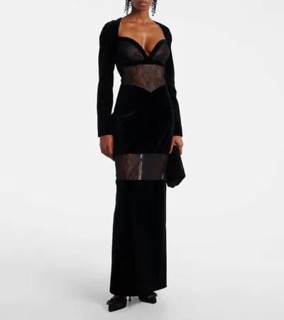 Nina Ricci Velvet Lace-insert Dress In Black