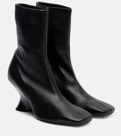 Dries Van Noten Pointed Toe Ankle Boots With Sculptural Heel In Black