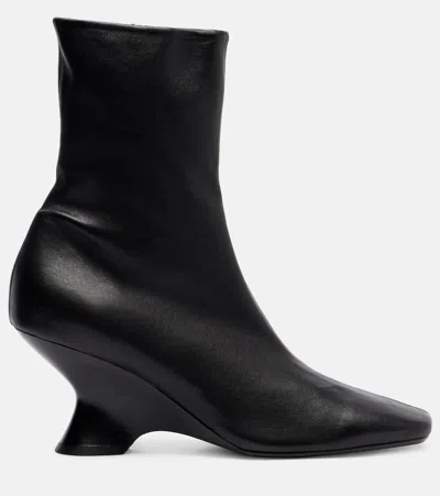 Dries Van Noten Pointed Toe Ankle Boots With Sculptural Heel In Black