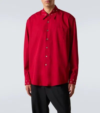 Our Legacy Above Grommet Detail Cotton Poplin Button-up Shirt In Red