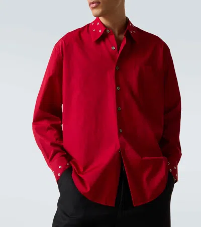 Our Legacy Above Grommet Detail Cotton Poplin Button-up Shirt In Red