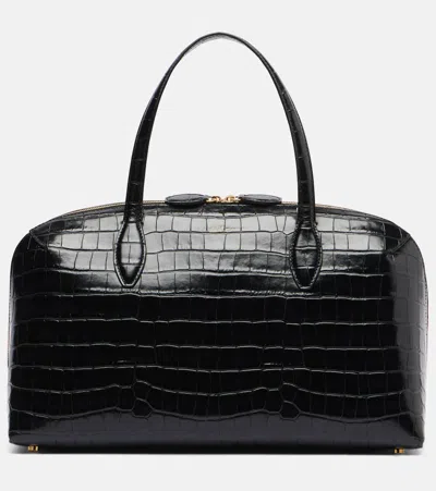 Totême Toteme Lounge Medium Crocodile-effect Leather Top Handle Bag In Black