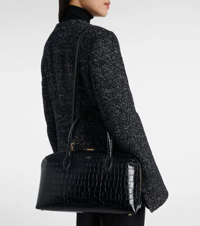 Totême Toteme Lounge Medium Crocodile-effect Leather Top Handle Bag In Black