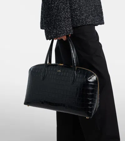 Totême Toteme Lounge Medium Crocodile-effect Leather Top Handle Bag In Black