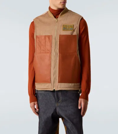 皮革边饰棉质与羊毛背心