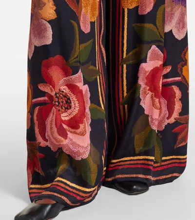 Farm Rio Wrap-effect Pleated Floral-print Twill Wide-leg Pants In Multi